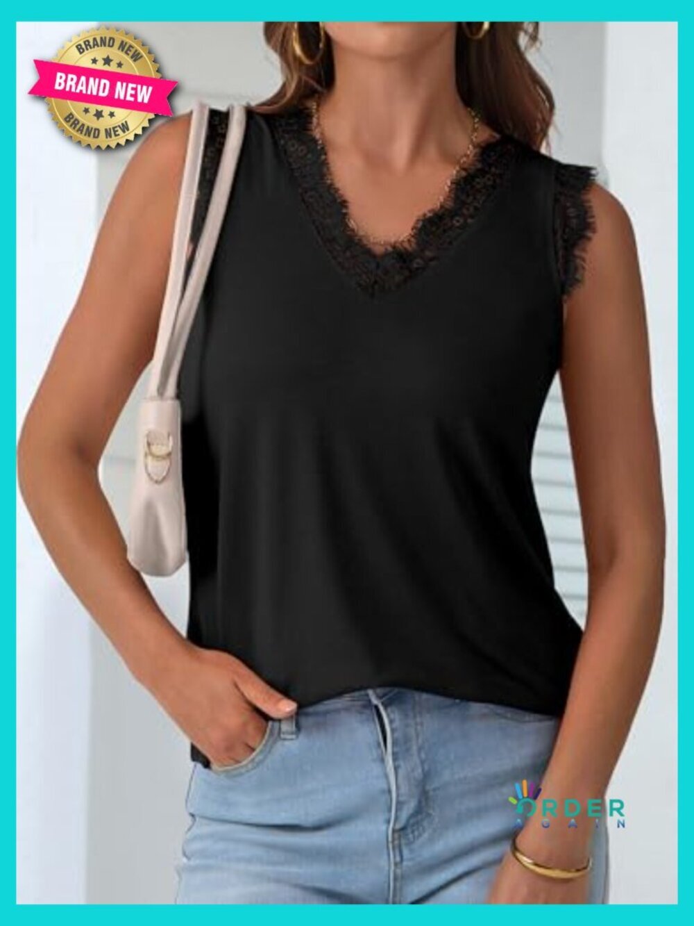 Lace Trim V-Neck Tank Top Sleeveless Cami Casual Trendy Summer Wear - Picture 2 of 7